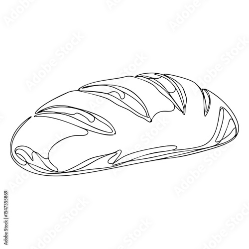 Vector line art of a loaf of crusty bread with detailed scoring, black outline minimal illustration for bakery and food design projects