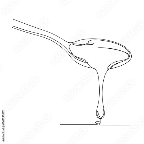 Vector line art of spoon with dripping honey, minimalist black and white kitchen illustration