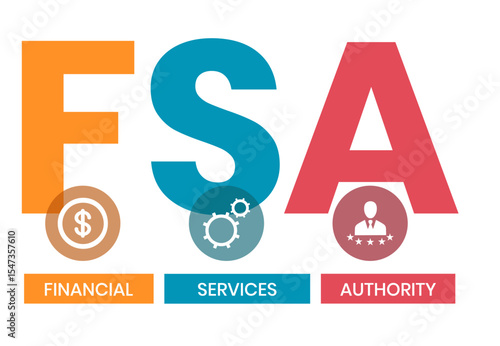 FSA - Financial Services Authority acronym, business concept. Vector infographic illustration for presentations, sites, reports, banners