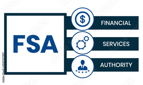 FSA - Financial Services Authority acronym, business concept. Vector infographic illustration for presentations, sites, reports, banners