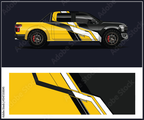 Modern Truck Wrap Design Concept with Yellow Black and White Graphics