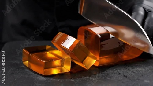 Satisfying ASMR Visuals: Smooth Slicing of Amber Jelly