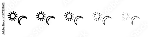 Sun and moon icon flat illustration set logo
