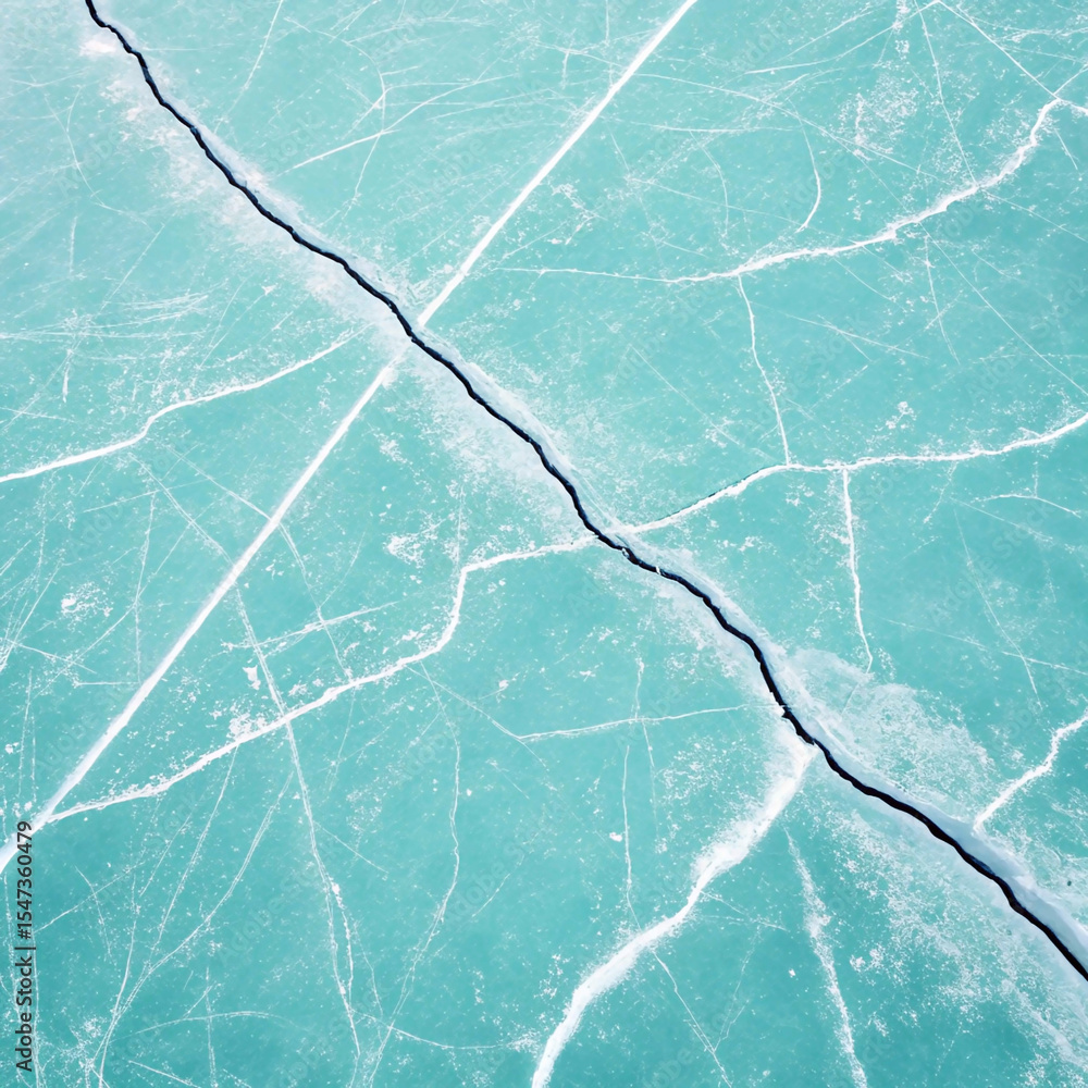 Naklejka premium White Ice Texture with Diagonal Crack Line on Teal Background