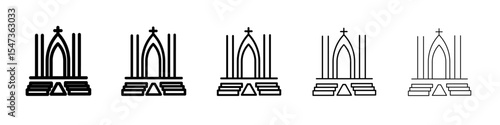 view inside catholic church icon flat illustration set logo