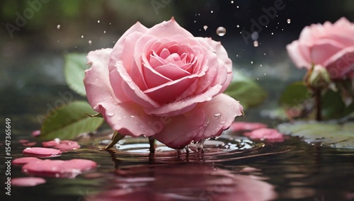 pink rose in the water 