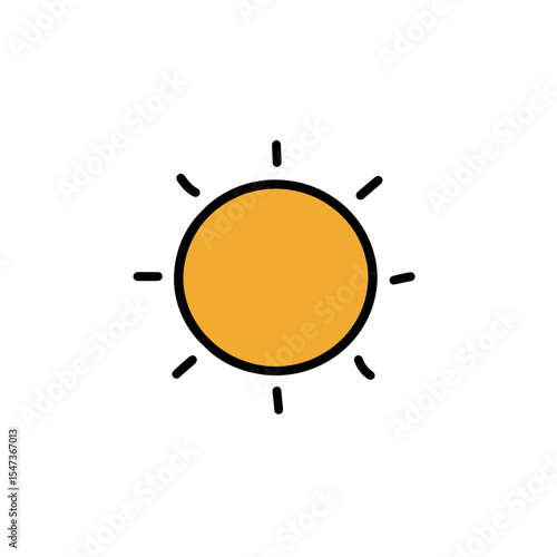 Stylized sun emits sunshine radiating light on white background clear illustration