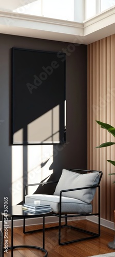 a black framed blank poster on the wall