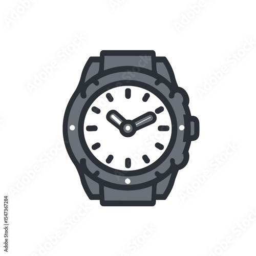 Watch icon shows time accurately dial face in closeup flat style style detail