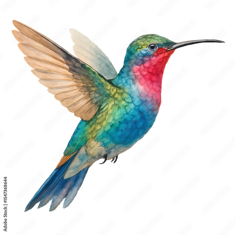 Obraz premium Vibrant Watercolor Hummingbird, Realistic Colibri Tropical Bird