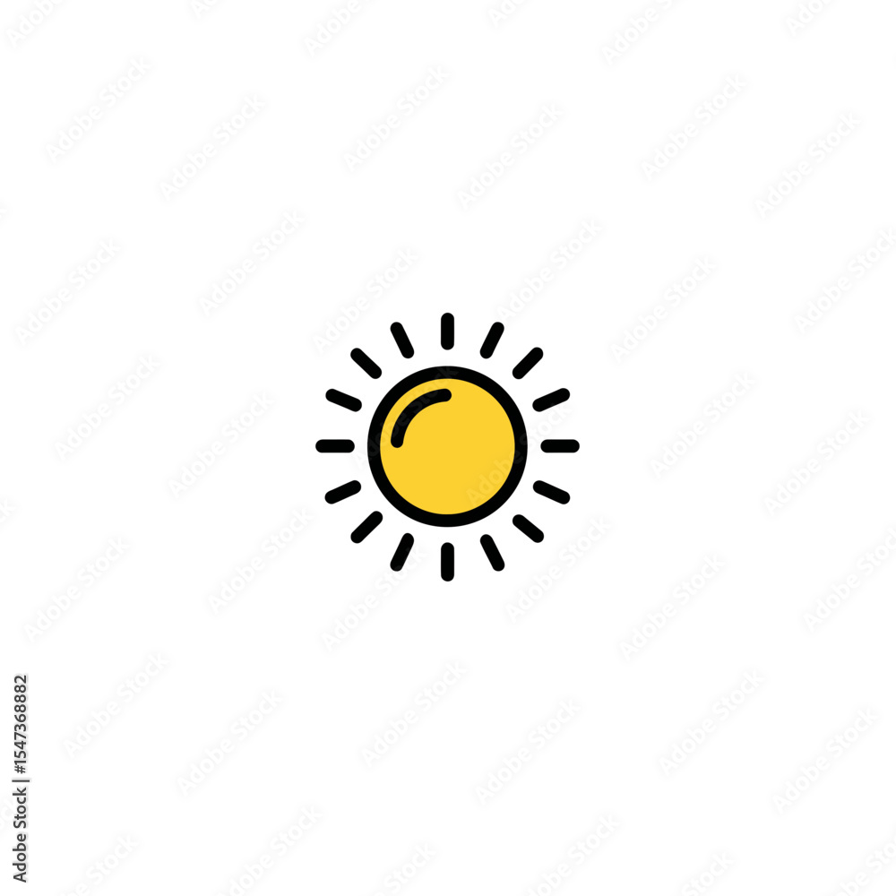 Fototapeta premium Yellow sun icon radiates light against clean white backdrop