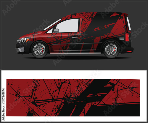 Red and Black Grunge Graphic Wrap Design for a Delivery Van