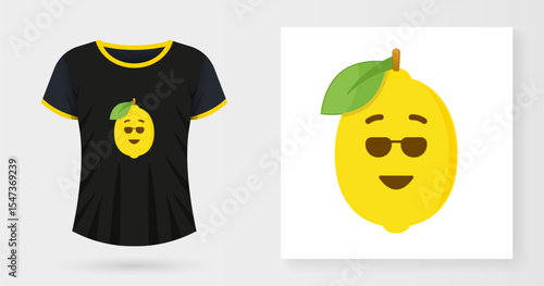 Lemon vector print on t-shirt with bonus design mockup