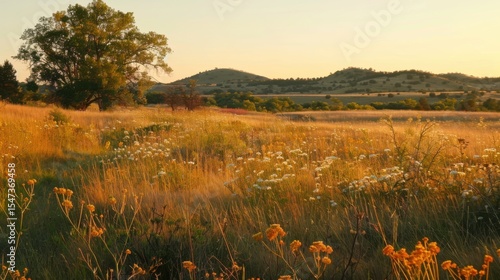 Oklahoma landscape at sunset. Wichita Mountain Wildlife Preserve