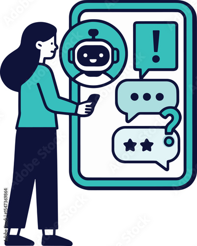 Chatbot App Vector Illustration with User and Mobile Phone.