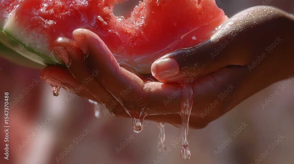 Fototapeta premium Enjoying juicy watermelon on a bright summer day at a family picnic in the park