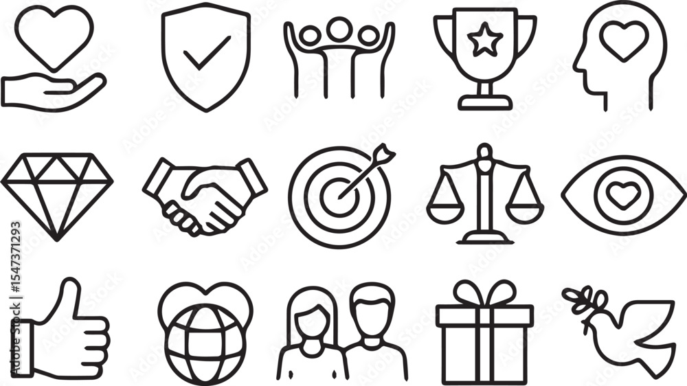 © vector stock - Values line editable icon set. Editable stroke. Vector illustration