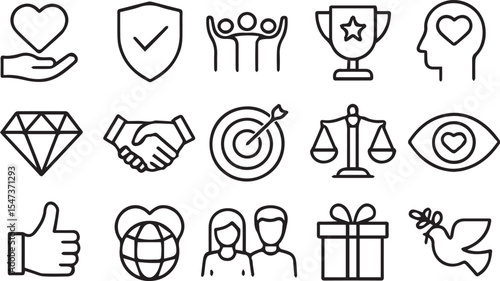 Values line editable icon set. Editable stroke. Vector illustration