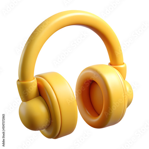 3D Yellow Headphones Isolated On White Background