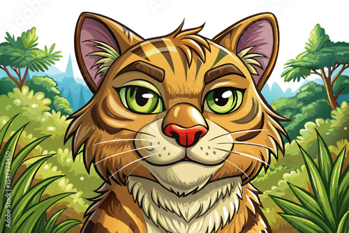 Funny cat in the forest, giving a judgmental one-eyed look vector perfect for memes, character design, or expressive animal art