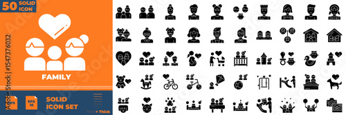 Family Solid Editable Icons set. Vector illustration in modern thin solid  style of family icons: parents, mother, father, children, etc