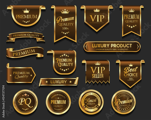Premium Quality label sticker Brown and Gold badges and icons with Number 1 and laurel wreath for the Best product 