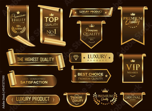 Premium Quality label sticker Brown and Gold badges and icons with Number 1 and laurel wreath for the Best product 