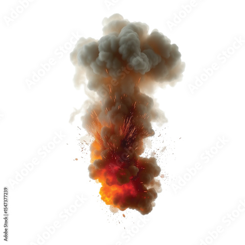 Red smoke billows on a white background, an abstract cloud of fire and steam