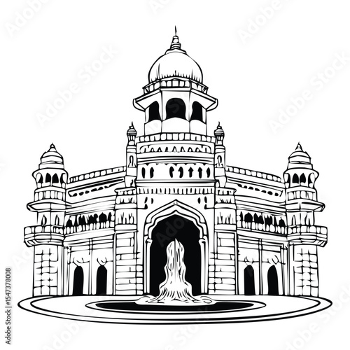 Flora Fountain_Minimal vector line illustration of Flora Fountain, neo-classical architecture