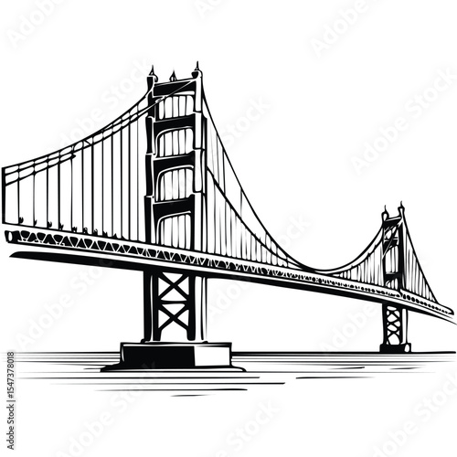 Golden Gate Bridge, San Francisco - Minimal vector line illustration of the Golden Gate Bridge