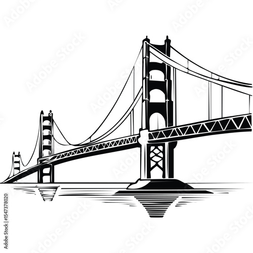 Golden Gate Bridge, San Francisco - Minimal vector line illustration of the Golden Gate Bridge