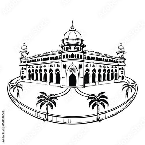 Marine Drive Aerial View_Minimal vector line illustration of Marine Drive, iconic curved coastal