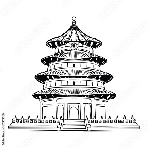 Temple of Heaven, Beijing - Minimal vector line illustration of the Temple of Heaven