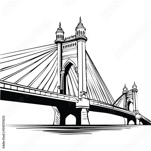 Worli Sea Link (Bandra-Worli)_Minimal vector line illustration of Bandra-Worli Sea Link