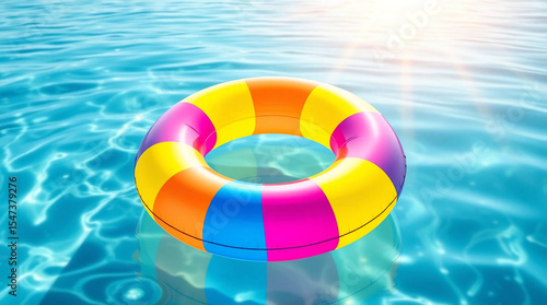 Colorful inflatable ring floating in the water. 3d rendering