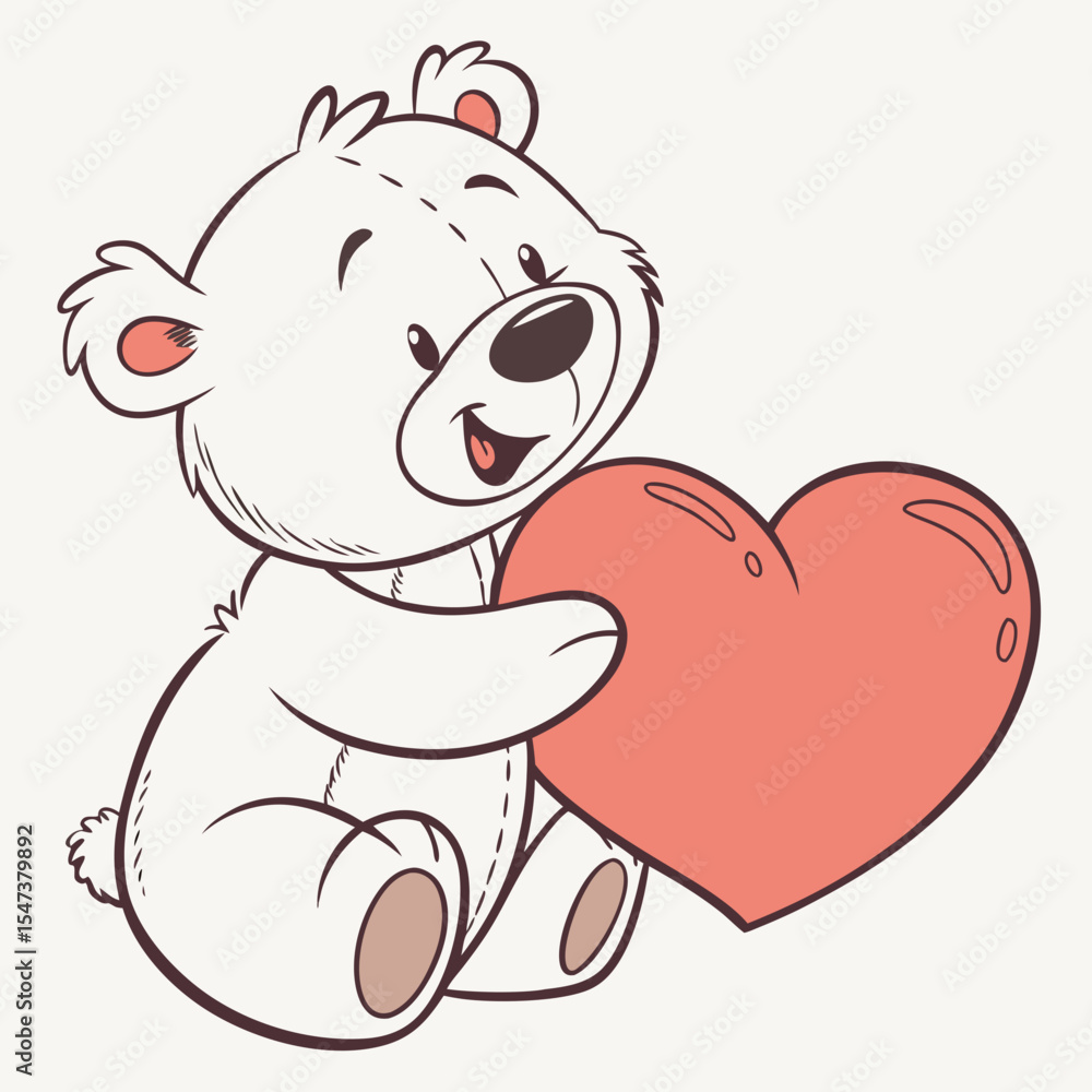 Naklejka premium Adorable white teddy bear holding a big red heart valentine's day gift