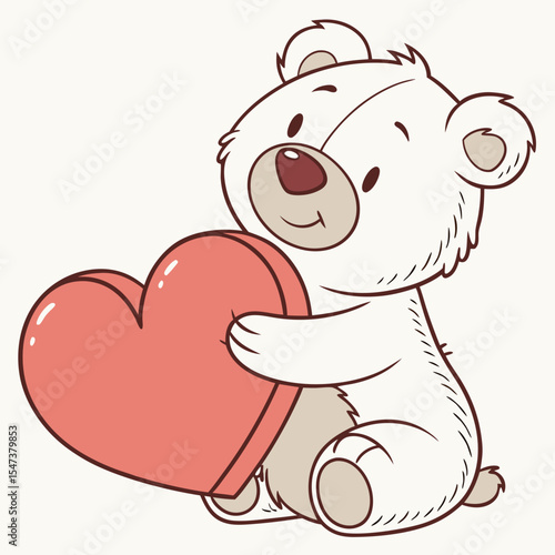 Adorable white teddy bear holding a big pink heart valentine's day gift