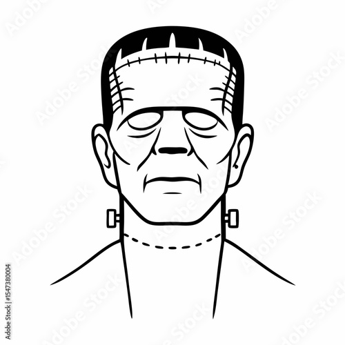 Professional frankenstein monster head illustration isolated on white