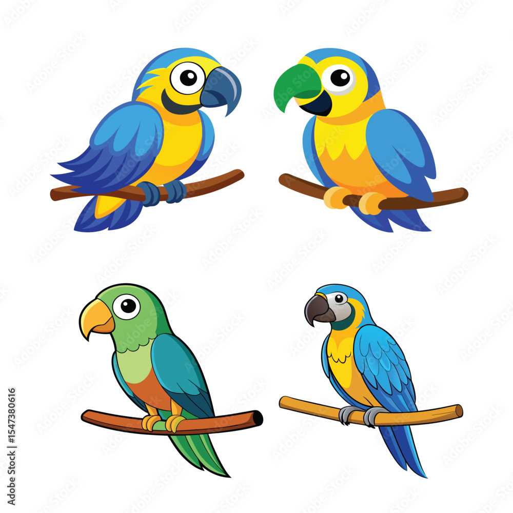 Fototapeta premium Blue and Yellow Parrot Perched on Branch