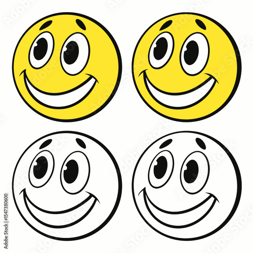 Happy smiley faces yellow and white cartoon emojis