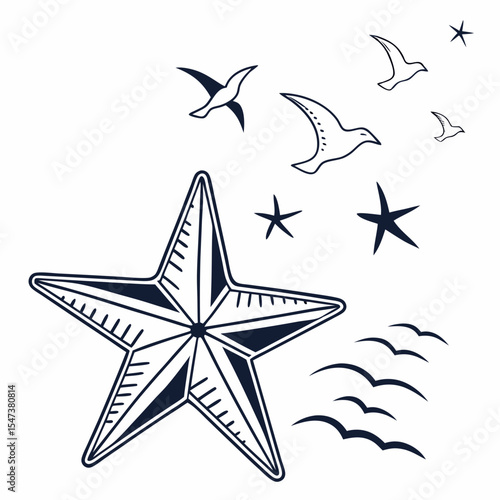 Nautical starfish birds seagulls stars ocean summer design