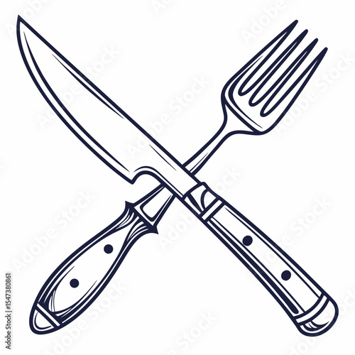 Crossed knife and fork vintage restaurant illustration