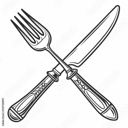 Elegant crossed fork and knife silverware design