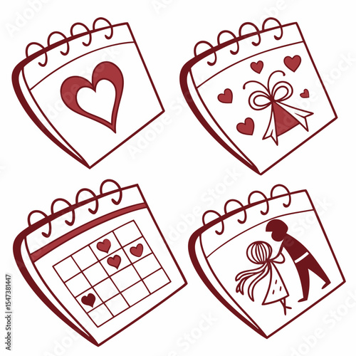 Cute calendar illustrations hearts love romantic dates