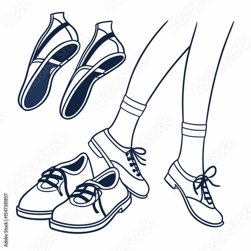 Stylish footwear collection line art illustration shoes legs