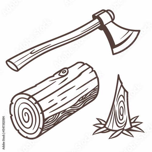 Lumberjack axe chopping wood log stump illustration