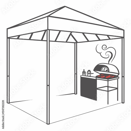 Outdoor pop up canopy tent with grill cooking food