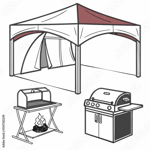 Outdoor party setup gazebo grill camping picnic