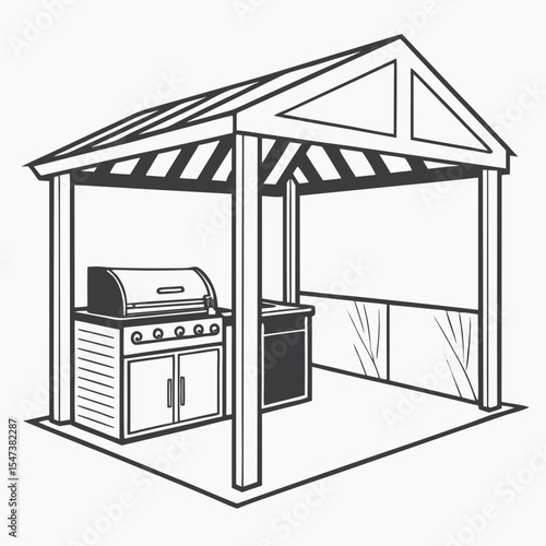 Outdoor kitchen gazebo design with built in grill