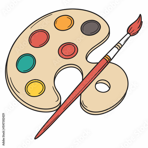 Artists paint palette with paintbrush colorful art supplies